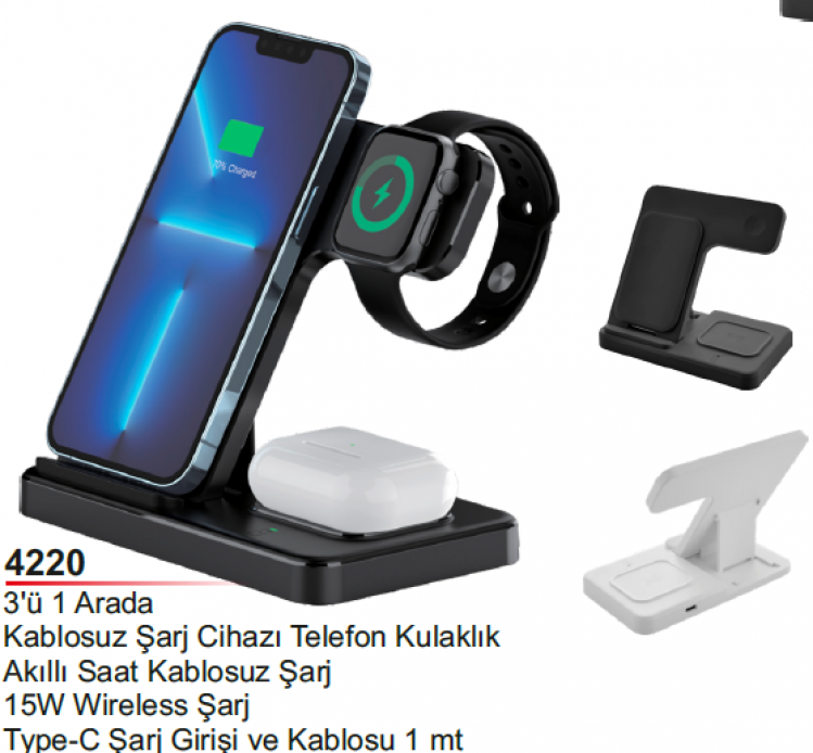 Unijoy 4220 3'ü 1 Arada Kablosuz Şarj Standı