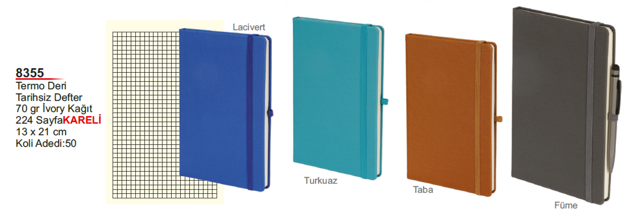 Unijoy 8355 Termo Deri Tarihsiz Kareli Defter